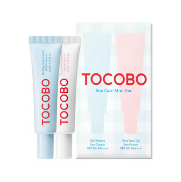 TOCOBO Sun Care Mini Duo – conjunto 2x10 ml de protetores solares SPF50+. Disponível na Glowthie – loja de cosmética coreana em Portugal
