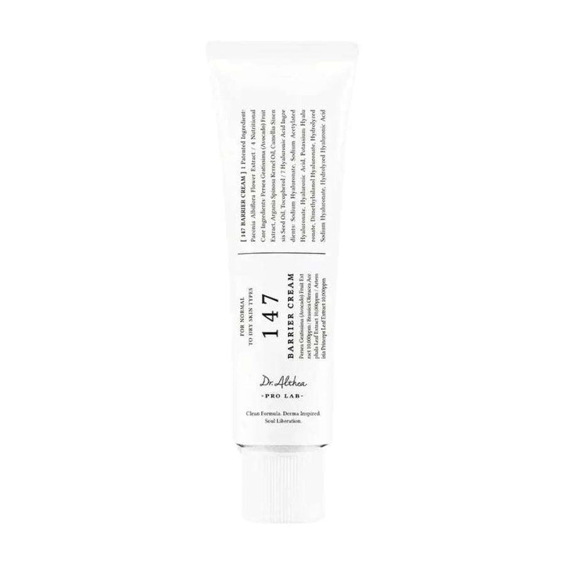 Creme facial coreano Dr. Althea 147 Barrier Cream em bisnaga branca, cuidado da pele seco