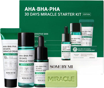 Kit completo AHA BHA PHA 30 Days Miracle Starter da Some By Mi, ideal para pele oleosa e com acne. Disponível na Glowthie – loja de cosmética coreana em Portugal.