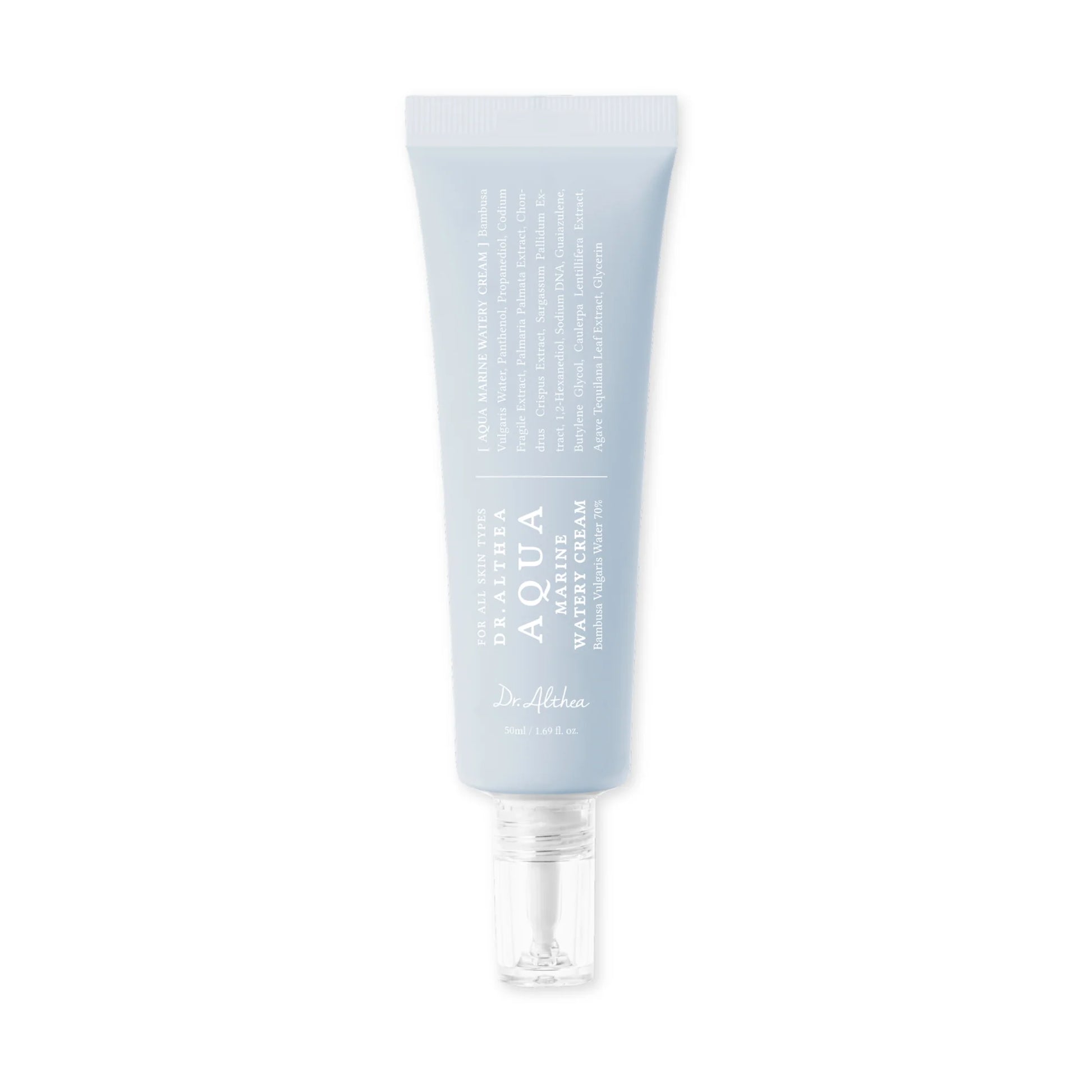 O Aqua Marine Watery Cream em fundo branco, creme coreano hidratante leve da Dr. Althea vendido pela glowthie portugal