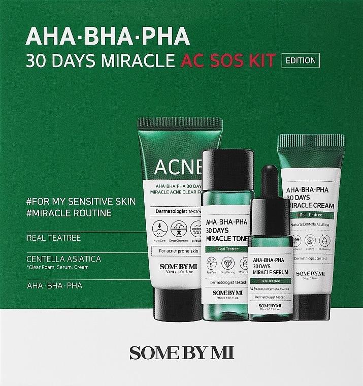 Kit Some By Mi AHA BHA PHA 30 Days Miracle AC SOS — espuma, tónico, sérum e creme em miniatura