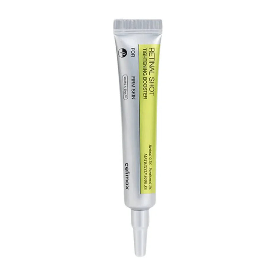 Tubo do Celimax Retinal Shot Tightening Booster sobre fundo branco