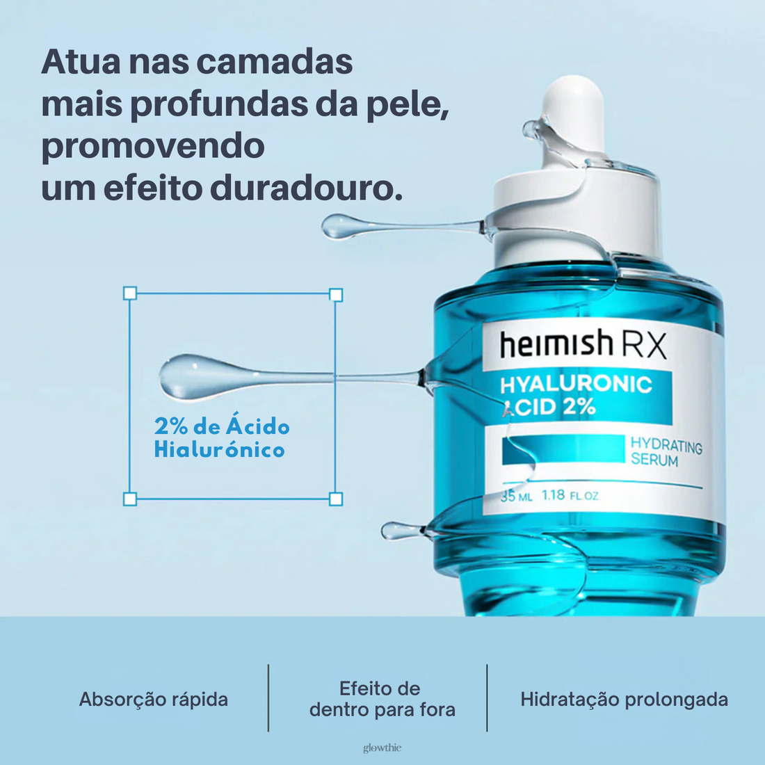 Sérum coreano com 8 tipos de ácido hialurónico e pantenol na Glowthie. Ideal para pele seca, desidratada e com linhas fina.
