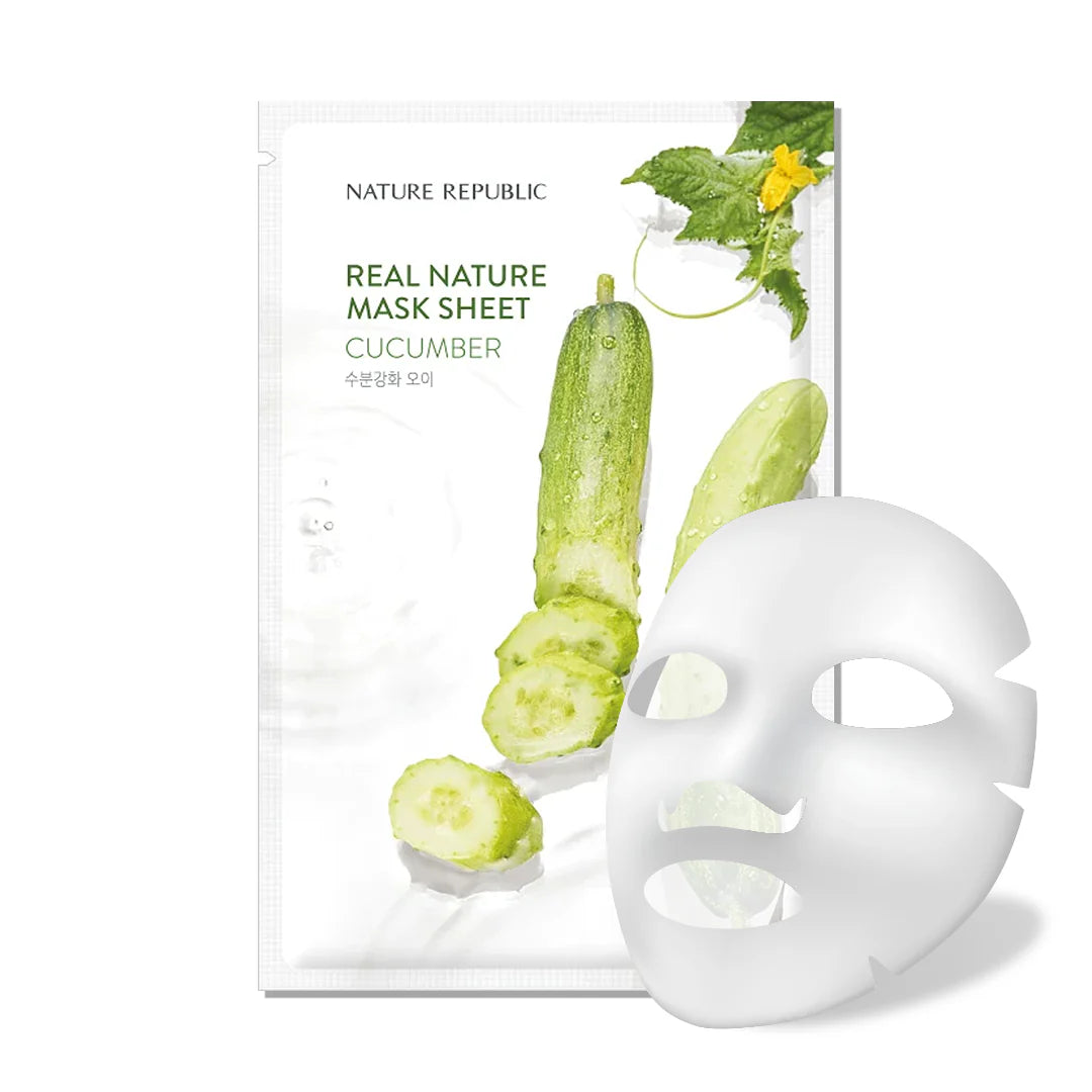 Máscara de Pepino coreana para Pele Seca. Hidrata e suaviza a pele seca e sensível.

