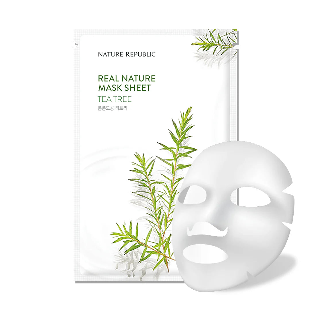 mascara de tecido coreana com Tea Tree. Purifica e acalma a pele oleosa e sensível.
