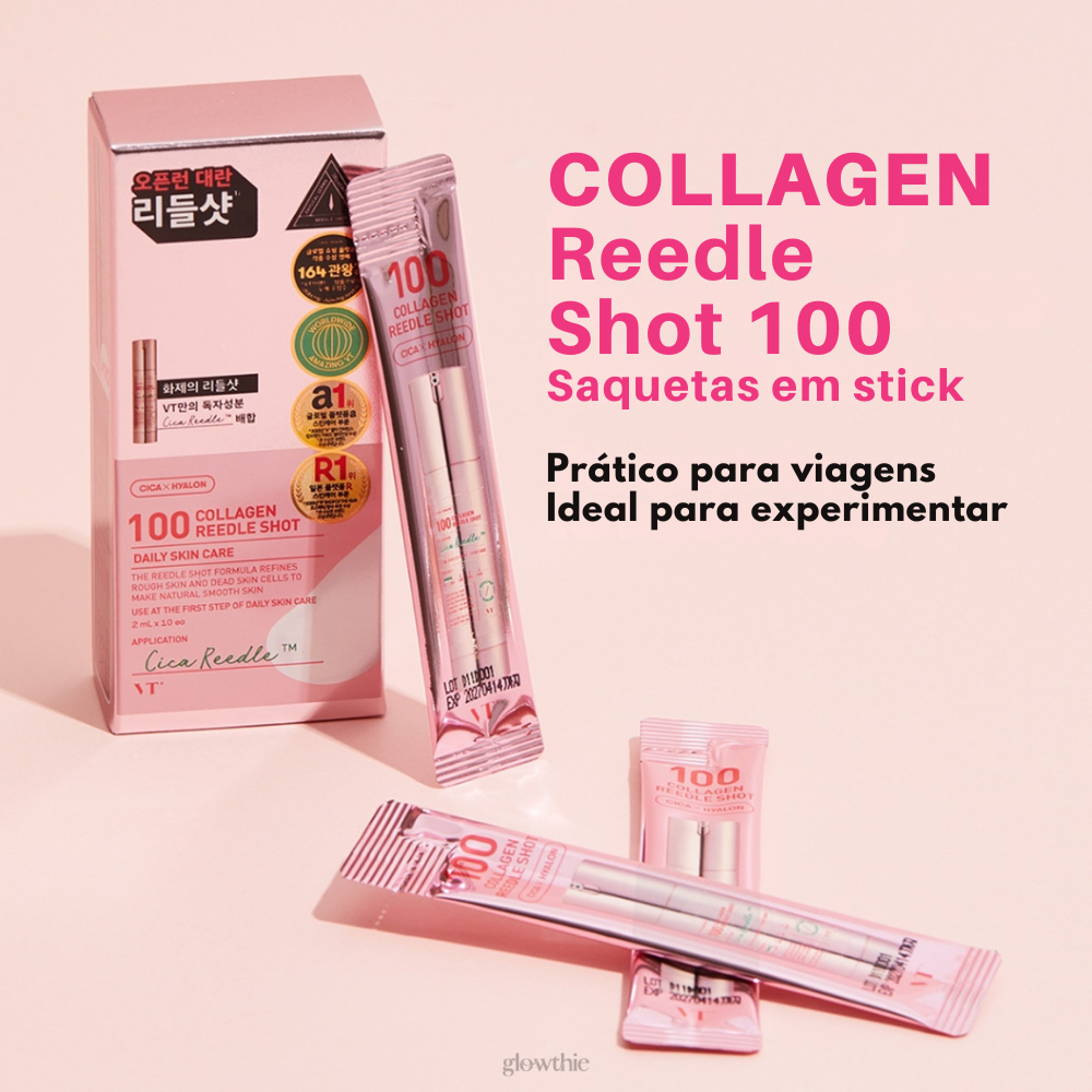 Saquetas VT Collagen Reedle Shot 100 – tratamento intensivo com microagulhas. Disponível na Glowthie – loja de cosmética coreana em Portugal.