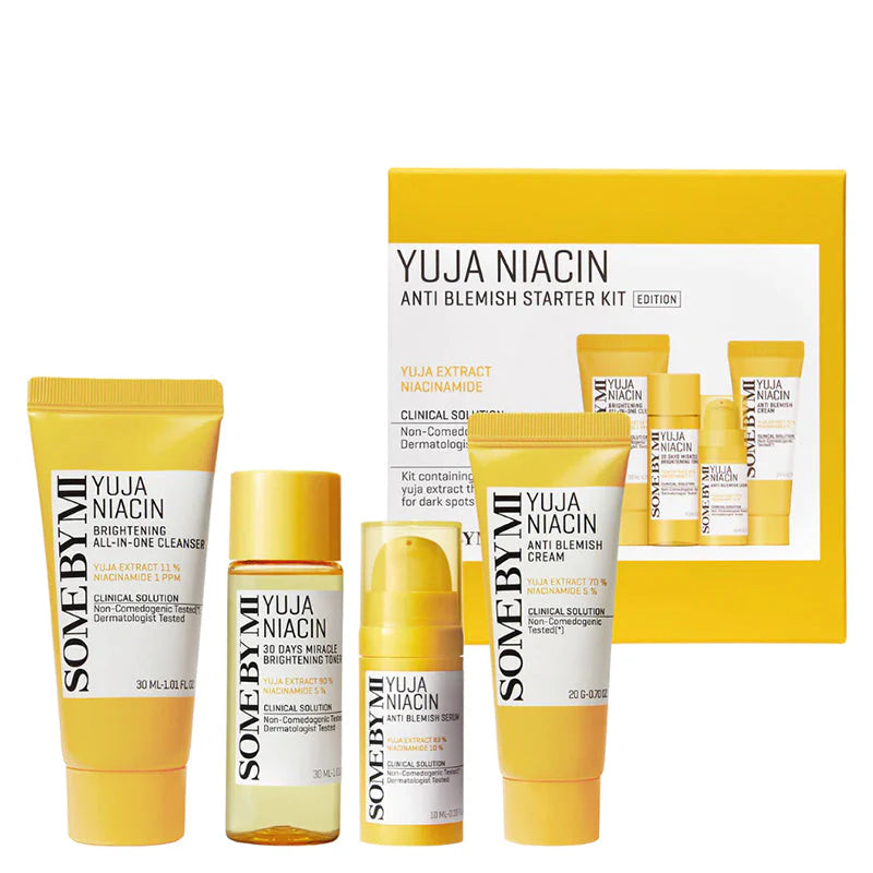Some By Mi Yuja Niacin Anti Blemish Starter Kit – quatro peças para rotina iluminadora e uniformizadora. Disponível na Glowthie – loja de cosmética coreana em Portugal