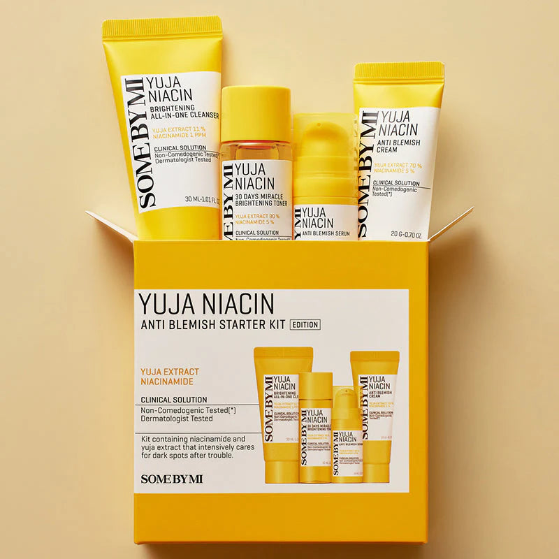 Embala­gem do Some By Mi Yuja Niacin Starter Kit – ideal para conhecer a linha. Disponível na Glowthie – loja de cosmética coreana em Portugal.