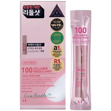 Saquetas VT Collagen Reedle Shot 100 – tratamento intensivo com microagulhas. Disponível na Glowthie – loja de cosmética coreana em Portugal.