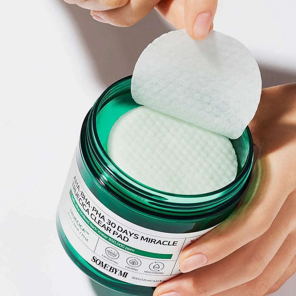 Pote verde de SOME BY MI AHA BHA PHA 30 Days Miracle Truecica Clear Pad sul-coreano