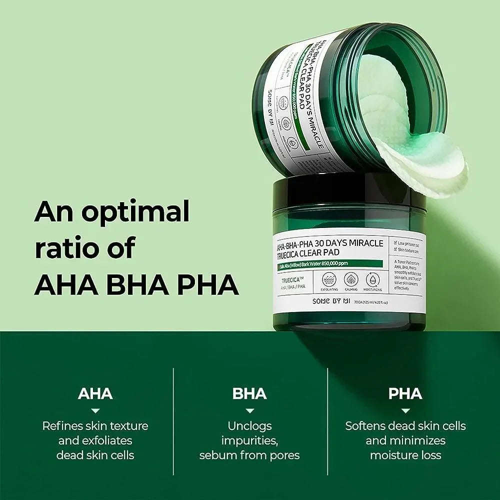 Discos de algodão AHA BHA PHA para cuidados com a pele, pote verde, produto cosmético coreano