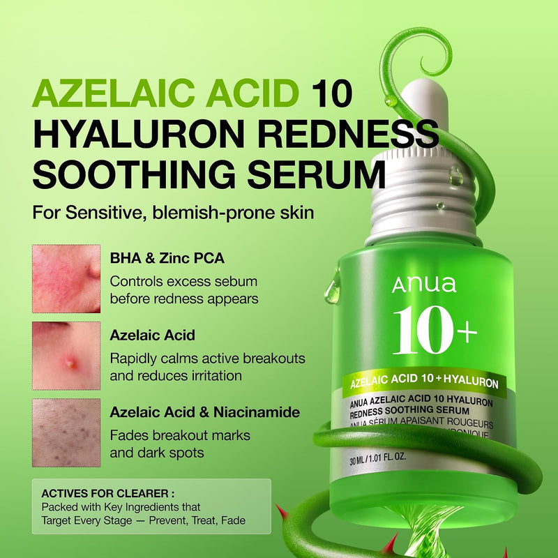 as propriedades do serum de acido azelaico da anua Azelaic Acid 10 Hyaluron Redness Soothing Serum