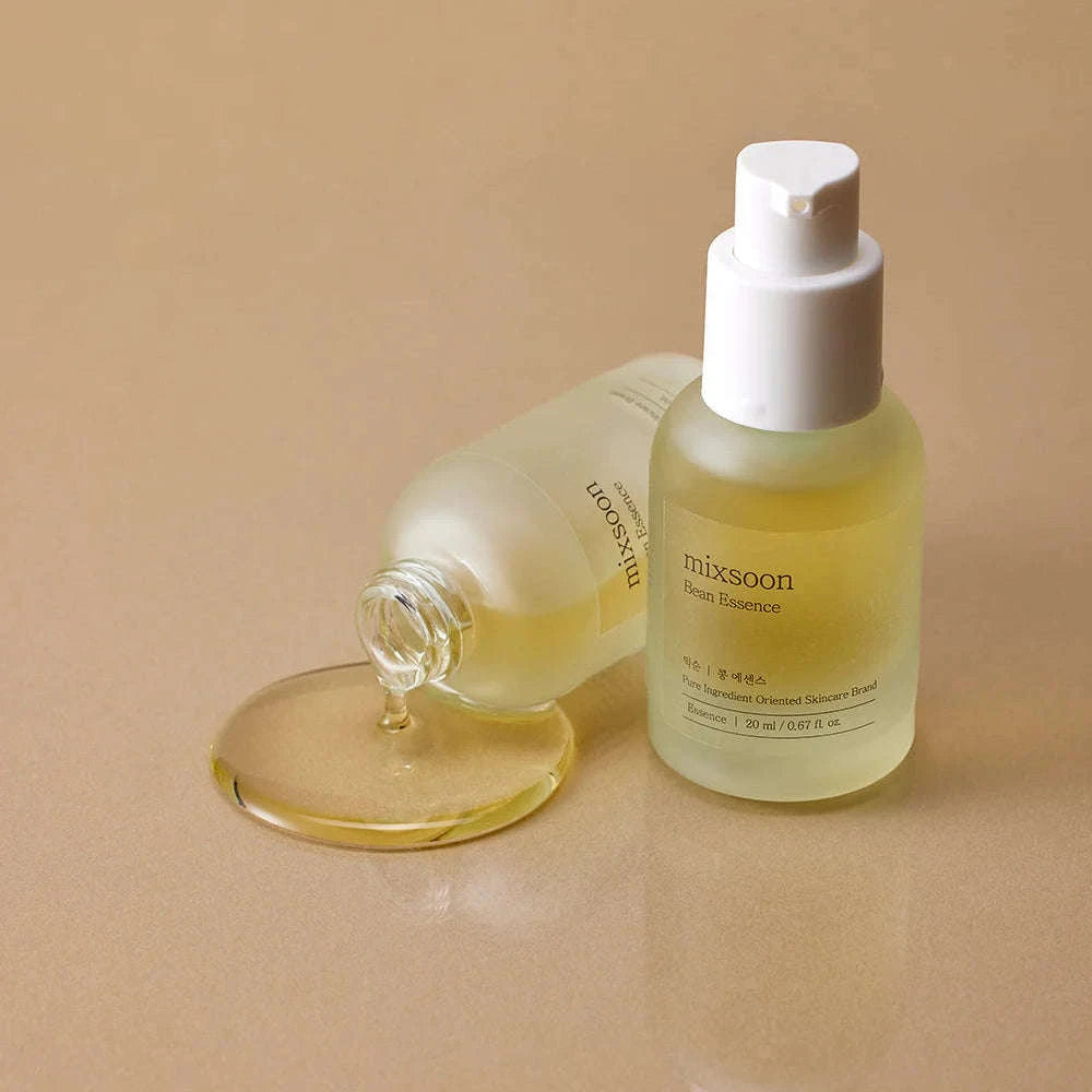 Frasco de 30ml da Mixsoon Bean Essence, essência coreana 2 em 1 para hidratação e esfoliação suave da pele