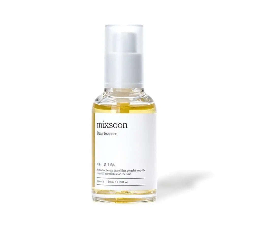 Frasco de 50ml da Mixsoon Bean Essence, essência coreana 2 em 1 para hidratação e esfoliação suave da pele