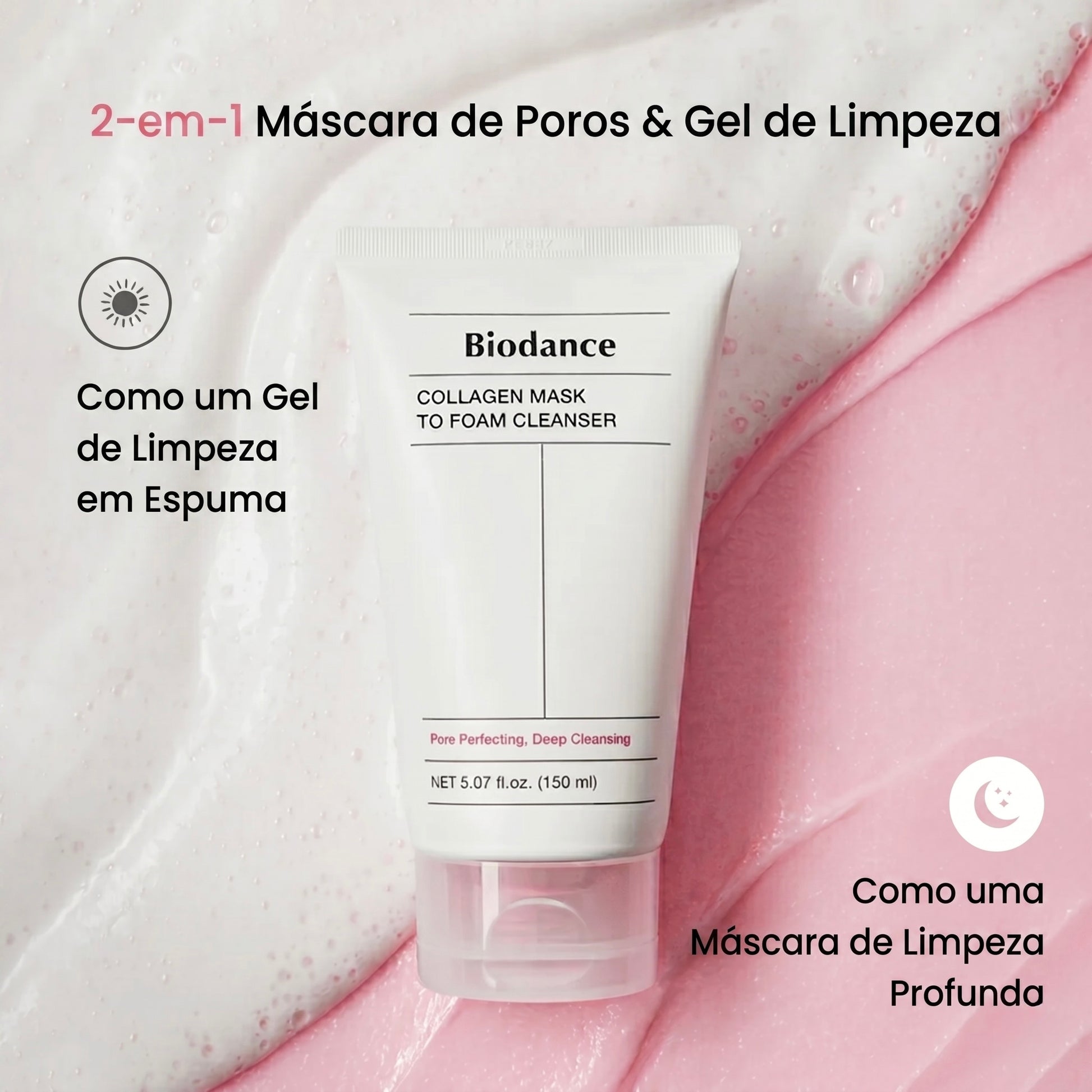 Aplicações 2 em 1 do cleanser Biodance como máscara ou gel