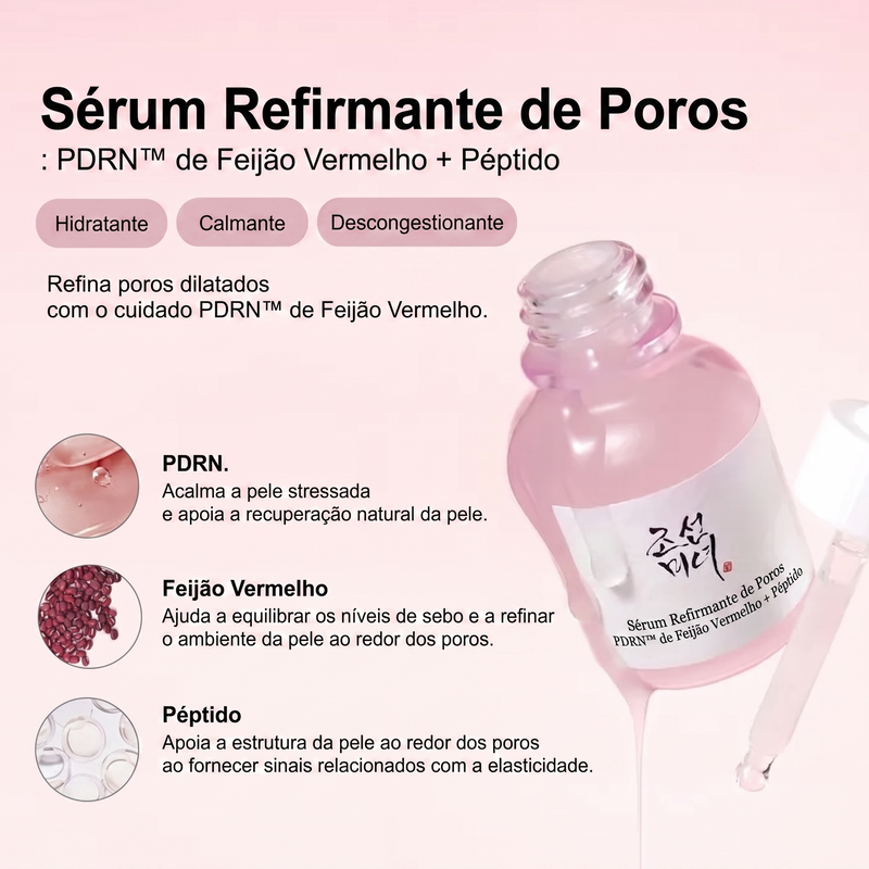 Pele mais lisa com poros menos visíveis após uso do sérum Beauty of Joseon

