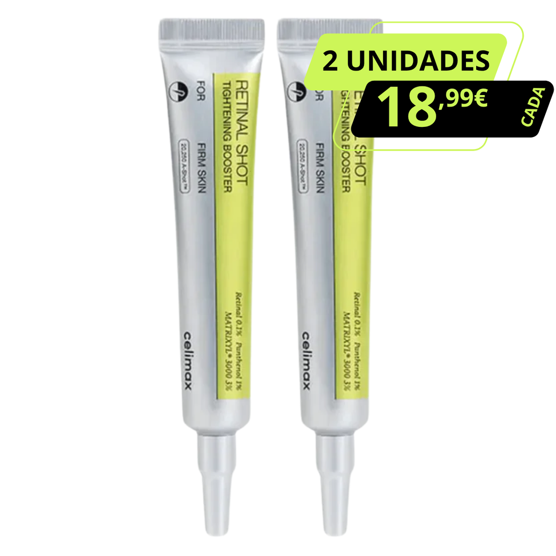 Pack promocional de 2 unidades do retinal shot da celimax. 18.99€ a unidade.