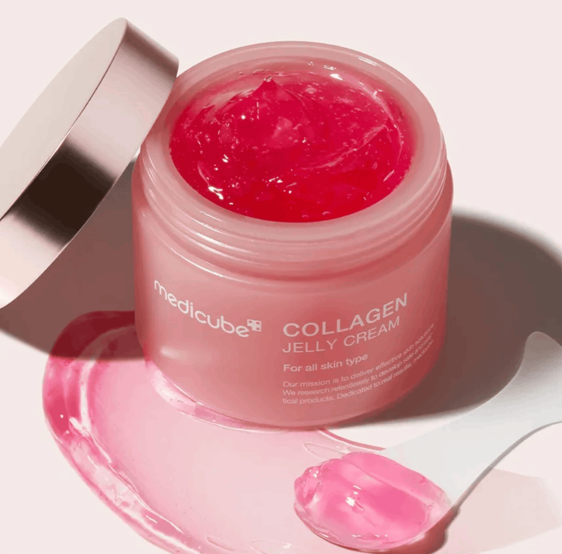 Creme facial Medicube na Glowthie com textura jelly hidratante e colagénio, ideal para pele desidratada e sem brilho.