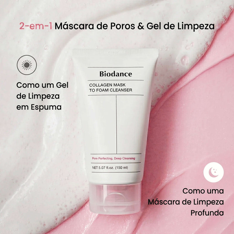 Aplicações 2 em 1 do cleanser Biodance como máscara ou gel