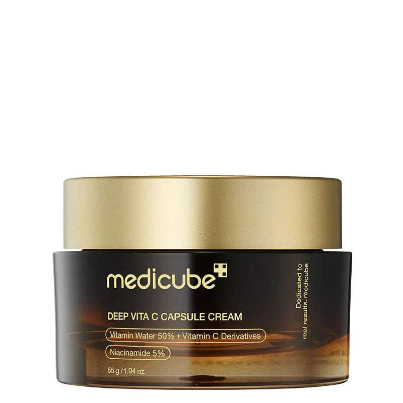 Medicube Deep Vita C Capsule Cream com 50% Sea Buckthorn, vitaminas C, E, niacinamida. Glowthie garante autenticidade