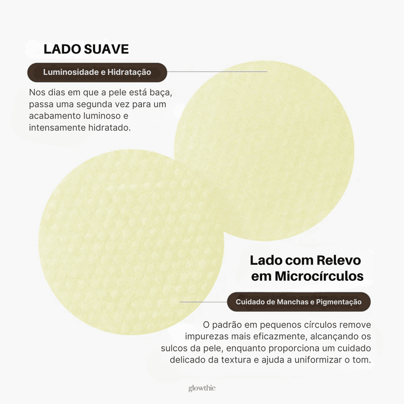 Pads tonificantes com Sea Buckthorn, vitamina C derivada, niacinamida – brilho natural e uniforme.