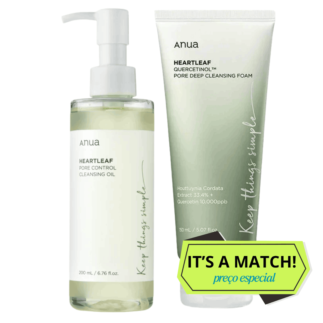 DUPLA LIMPEZA: Heartleaf Pore Control Cleansing Oil + Cleansing Foam Glowthie  Limpeza Facial Anua Glowthie Portugal