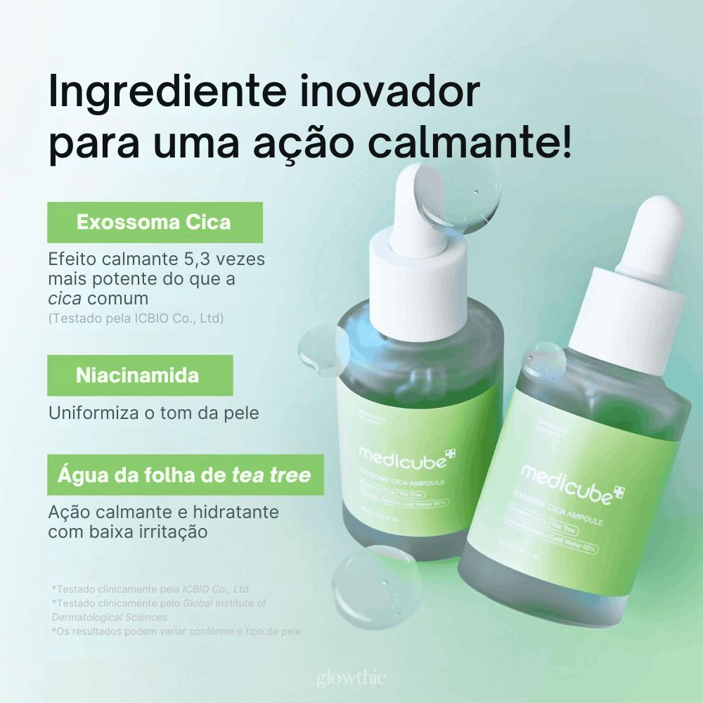 Textura leve e rápida absorção da ampola Exosome Cica Tea Tree. Disponível na Glowthie – loja de cosmética coreana em Portugal