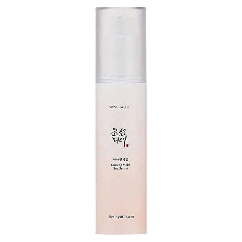 Sérum facial coreano Beauty of Joseon Ginseng Moist Sun Serum SPF50 em embalagem branca minimalista.