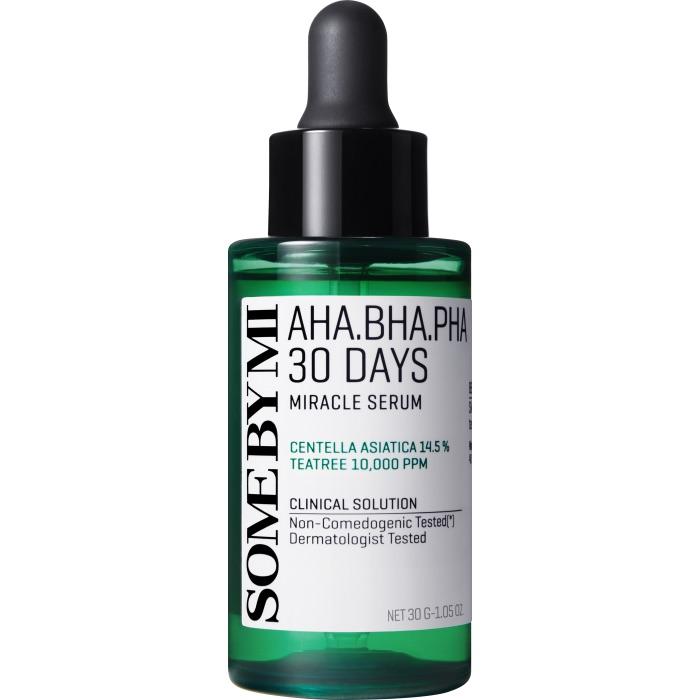 Sérum facial coreano AHA BHA PHA 30 Days Miracle, frasco verde com conta-gotas, 30ml.