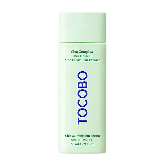 Frasco verde claro de Tocobo Cica Calming Sun Serum com tampa