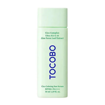 Frasco verde claro de Tocobo Cica Calming Sun Serum com tampa