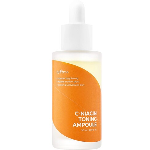 Sérum iluminador C-Niacin com vitamina C e niacinamida. Frasco de ampola laranja Isntree C‑Niacin com conta‑gotas