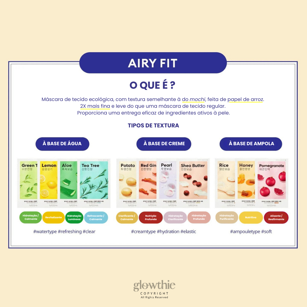 Escolher a sheetmask coreana airy fit ideal para a minha pele