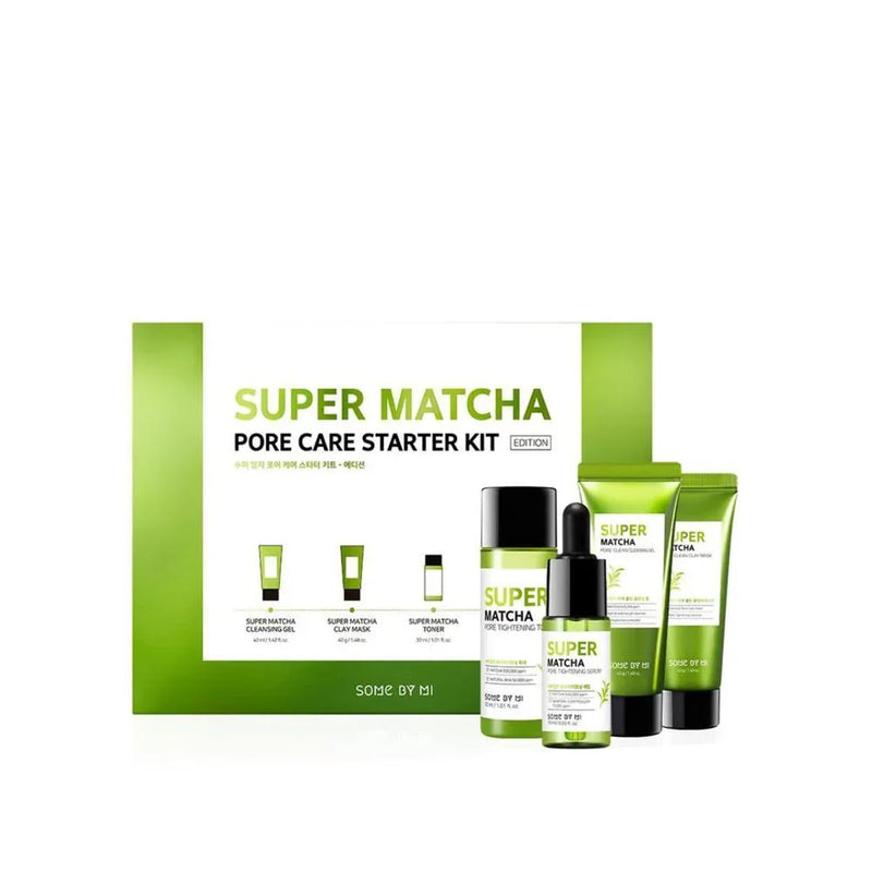 Kit de cuidados com poros Super Matcha Some By Mi com gel, tónico, sérum e máscara coreanos