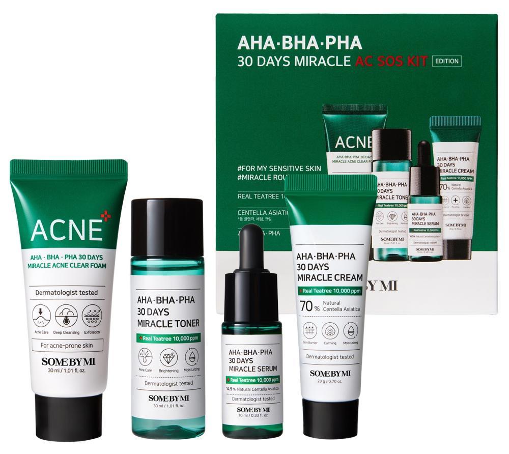Kit Some By Mi AHA BHA PHA 30 Days Miracle AC SOS — conjunto de 4 produtos para tratamento anti-acne