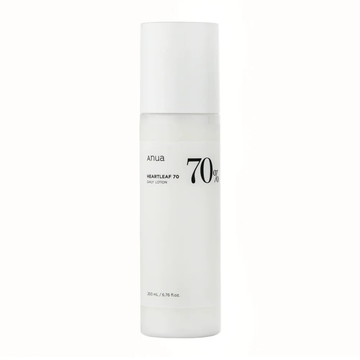 Emulsão facial hidratante e calmante Anua Heartleaf 70 Daily Lotion 200ml em embalagem branca minimalista.