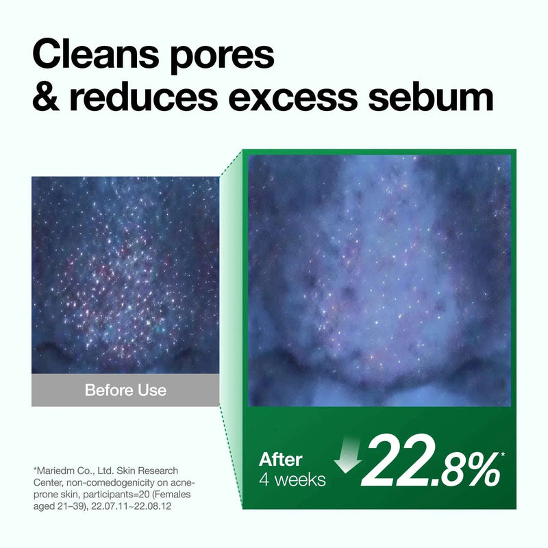 resultados / antes e depois do uso do oleo de limpeza da ANUA Heartleaf Pore Control Cleansing Oil na redução do sebo e limpeza dos poros.
