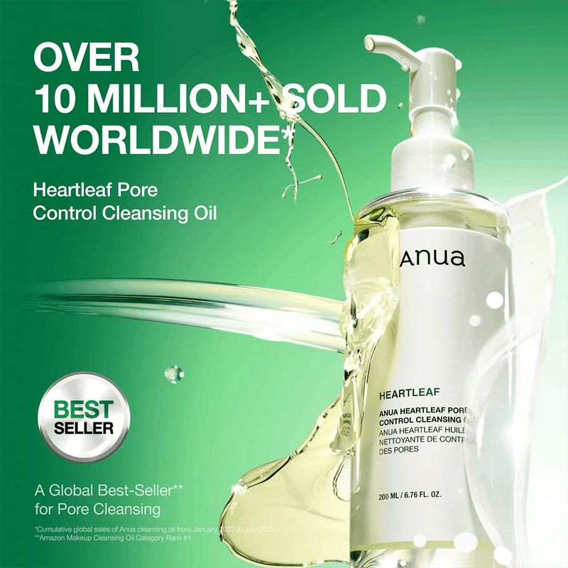 o Heartleaf Pore Control Cleansing Oil da ANUA como best seller mundial com mais de 10 milhões de unidades vendidas no mundo.
