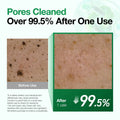 Resultados dos testes de uso da Heartleaf Quercetinol Pore Deep Cleansing Foam da ANUA: após uma unica utilizaççao, os poros ficaram limpos em 99.5%.