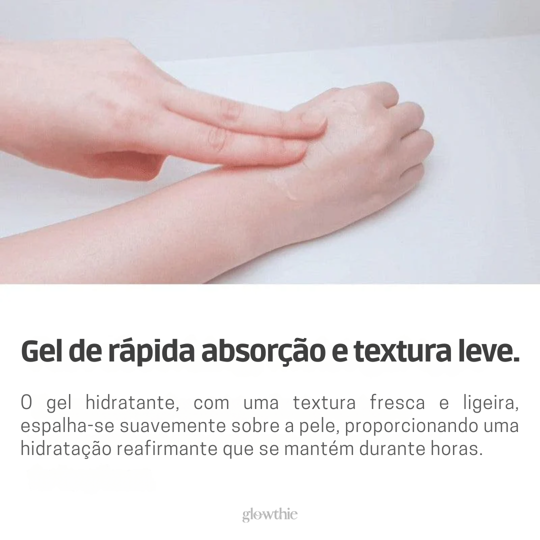 Aplicação do gel com as mãos. Gel refrescante e hidratante para rosto e corpo. Cuidado diário com 80% de aloe vera para pele seca.