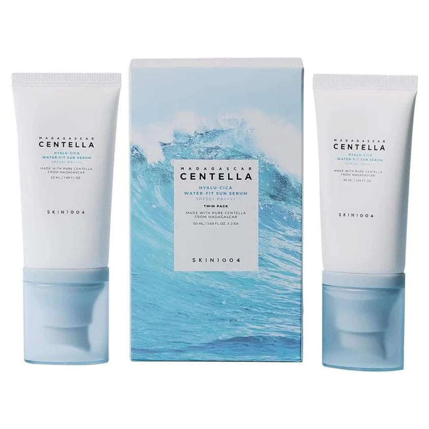 Madagascar Centella Hyalu-Cica Water-Fit Sun Serum TWIN PACK Skin1004  Glowthie