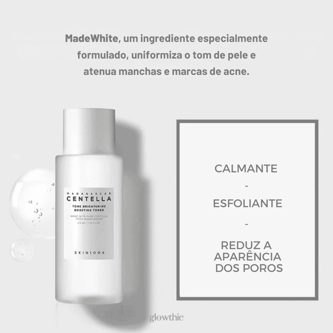 Tónico facial iluminador SKIN1004 Madagascar Centella com propriedades calmantes e uniformizadoras do tom de pele - disponível na Glowthie