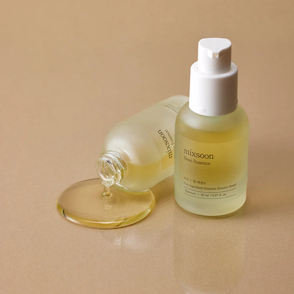 Frasco de 30ml da Mixsoon Bean Essence, essência coreana 2 em 1 para hidratação e esfoliação suave da pele