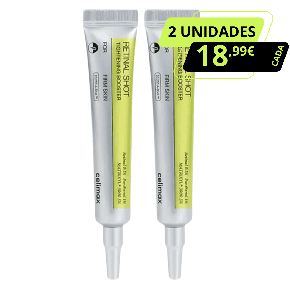 Pack promocional de 2 unidades do retinal shot da celimax. 18.99€ a unidade.
