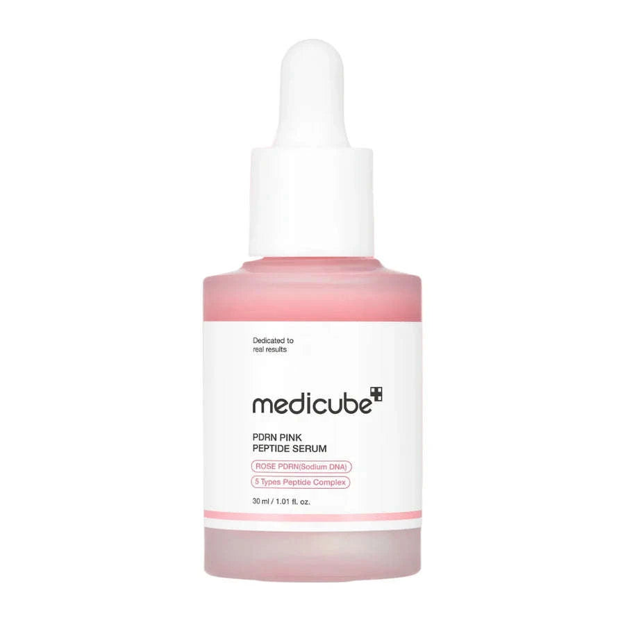 Frasco do sérum Medicube PDRN Pink Peptide 30 ml Glowthie em fundo branco, Loja de Cosmética Coreana em Portugal