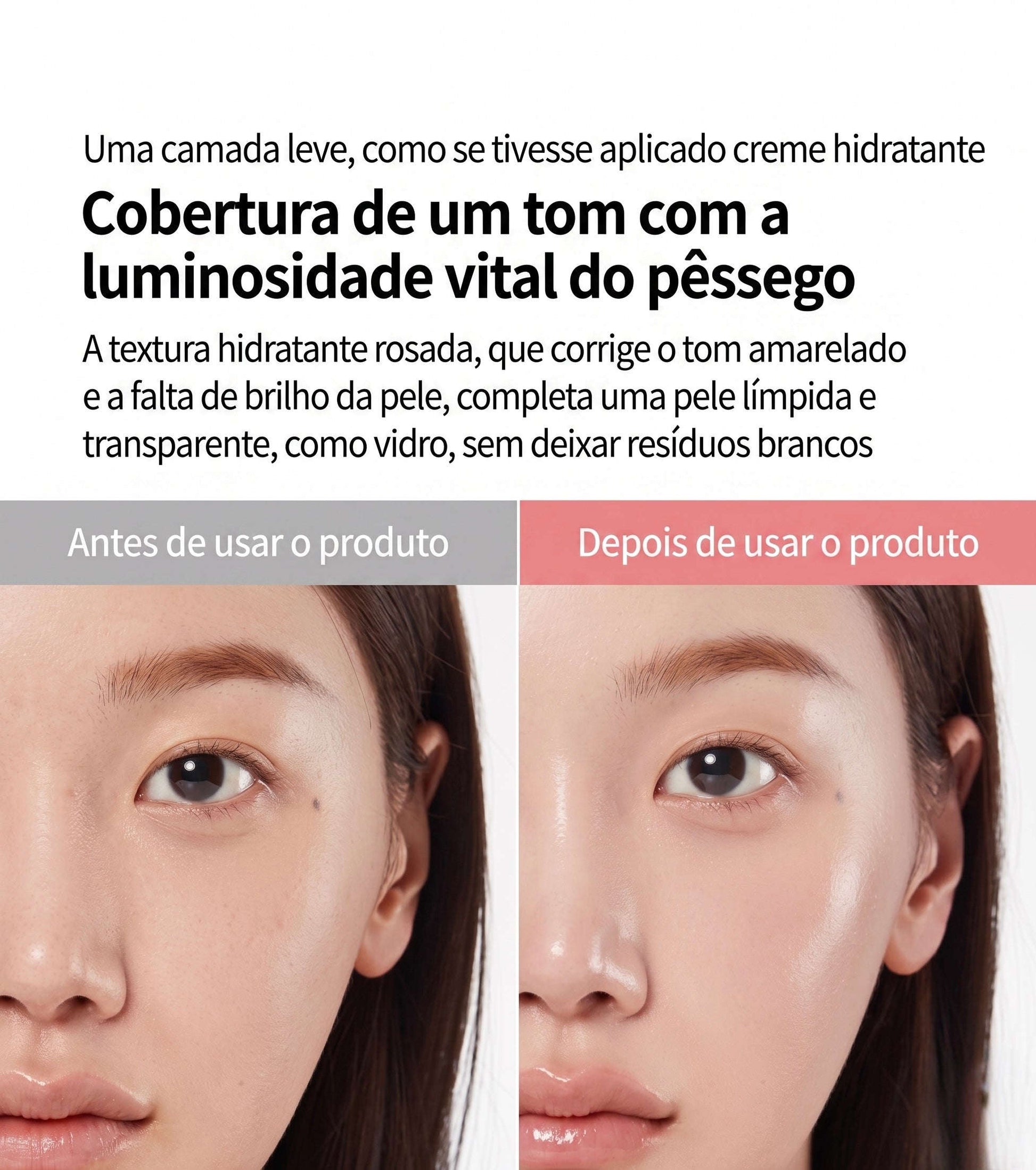 Pele luminosa com efeito rosado após uso do Medicube Tone-Up Sun Cream


