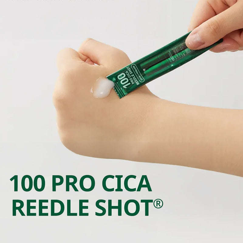 Embalagem e saquetas VT Pro Cica Reedle Shot 100 (10 × 2 ml). Disponível na Glowthie – loja de cosmética coreana em Portugal