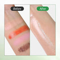 Braço com maquiagem antes e depois da aplicação de removedor coreano de cosméticos