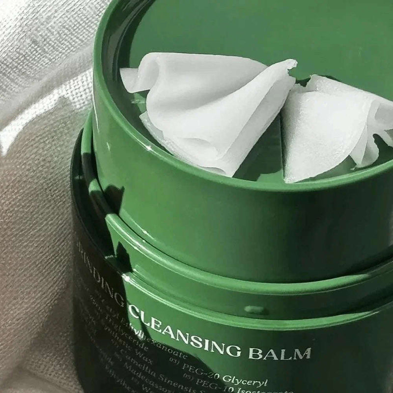 Bálsamo de limpeza coreano em pote verde com toalhetes, cosmético para limpeza facial