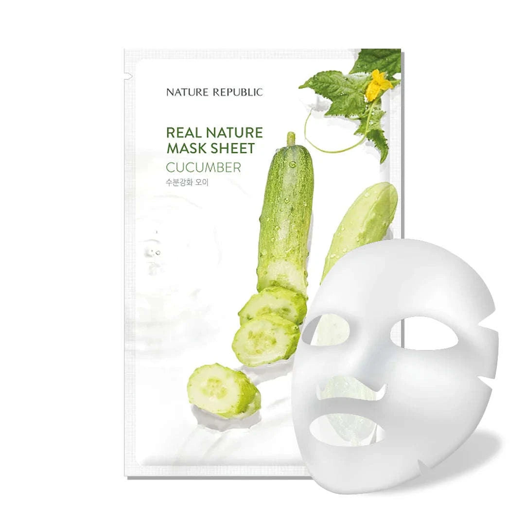 Máscara de Pepino coreana para Pele Seca. Hidrata e suaviza a pele seca e sensível.
